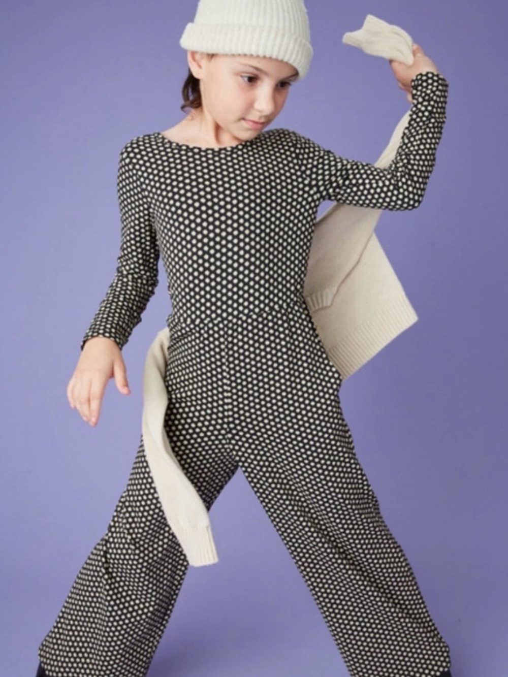 Tea Collection Just for Kicks Black Polka Dot Long-Sleeve Jumpsuit Girls 6